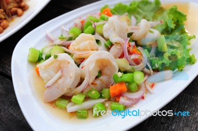 Kale Salad With Shrimp Stock Photo