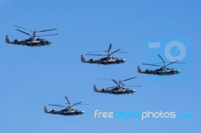 Kamov Ka-52 (alligator) Attack Helicopters Stock Photo