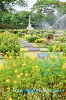 Kanchanburi, Thailand - May 3, 2014: Chungkai War Cemetery This Is Historical Monuments Where To Respect Prisoners Of The World War 2 Rest In Peace Here In Kanchanaburi Province, Thailand Stock Photo