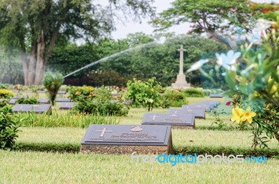 Kanchanburi, Thailand - May 3, 2014: Chungkai War Cemetery This Is Historical Monuments Where To Respect Prisoners Of The World War 2 Rest In Peace Here In Kanchanaburi Province, Thailand Stock Photo