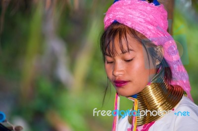 Karen Tribal Girl From Padaung Long Neck Hill Tribe Village Stock Photo