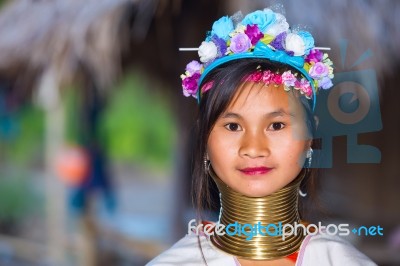 Karen Tribal Girl From Padaung Long Neck Hill Tribe Village Stock Photo