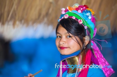 Karen Tribal Girl From Padaung Long Neck Hill Tribe Village Stock Photo