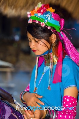 Karen Tribal Girl From Padaung Long Neck Hill Tribe Village Stock Photo