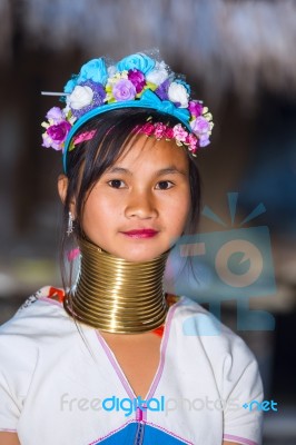 Karen Tribal Girl From Padaung Long Neck Hill Tribe Village Stock Photo