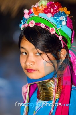 Karen Tribal Girl From Padaung Long Neck Hill Tribe Village Stock Photo