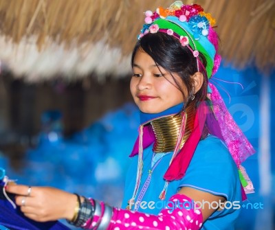 Karen Tribal Girl From Padaung Long Neck Hill Tribe Village Stock Photo