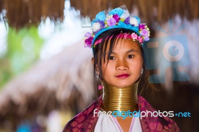 Karen Tribal Girl From Padaung Long Neck Hill Tribe Village Stock Photo