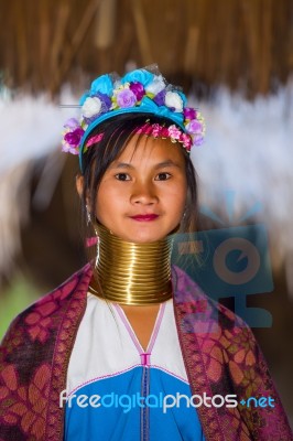 Karen Tribal Girl From Padaung Long Neck Hill Tribe Village Stock Photo