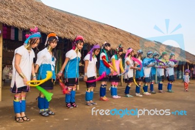 Karen Tribal Girls From Padaung Long Neck Hill Tribe Village Stock Photo