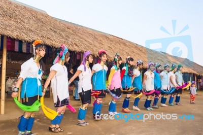 Karen Tribal Girls From Padaung Long Neck Hill Tribe Village Stock Photo