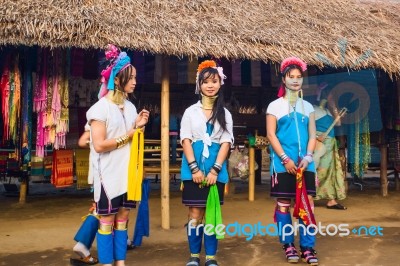 Karen Tribal Girls From Padaung Long Neck Hill Tribe Village Stock Photo