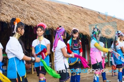 Karen Tribal Girls From Padaung Long Neck Hill Tribe Village Stock Photo