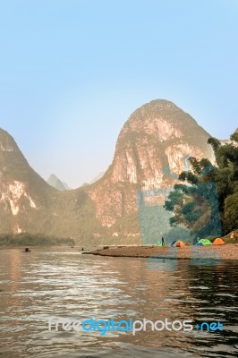 Karst Mountains Along The Li River Near Yangshuo, Guangxi Provin… Stock Photo