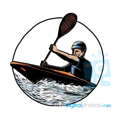 Kayak Paddler Canoe Scratchboard Stock Image