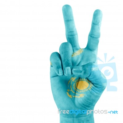 Kazakhstan Flalg On Hand Stock Photo