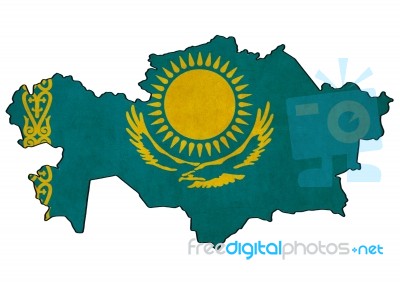 Kazakhstan Map On Kazakhstan Flag Drawing ,grunge And Retro Flag… Stock Image