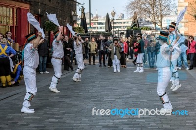 Kent And Sussex Morris Dancers Performing In London Stock Photo