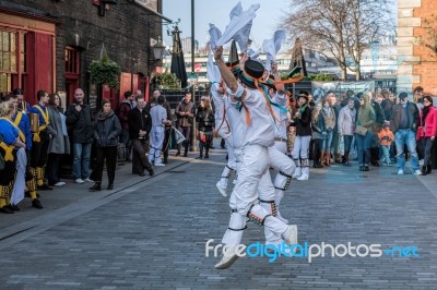 Kent And Sussex Morris Dancers Performing In London Stock Photo