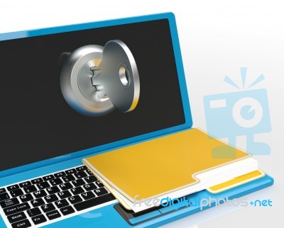 Key And File On Computer Shows Protect Password Or Unlocking Stock Image