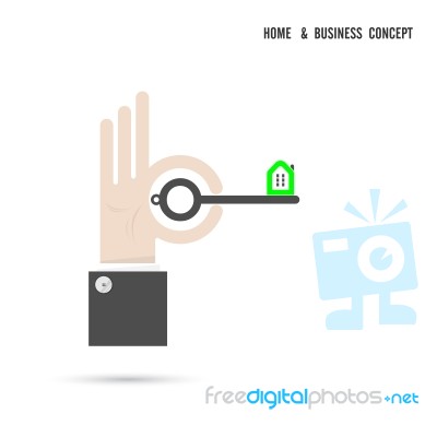 Key And House Icon Abstract Logo Design Stock Image