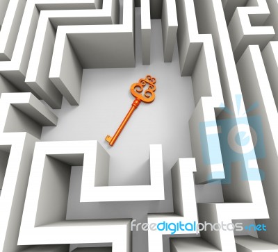 Key In Maze Shows Security Solution Stock Image