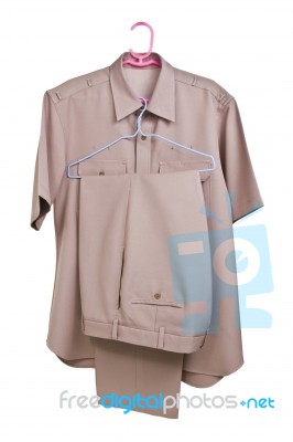 Khaki Shirt Uniform Isolated On White Background Stock Photo