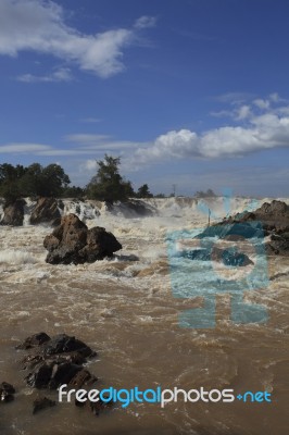 Khonprapeng Water Fall Or Mekong River In Champasak Southern Of Stock Photo