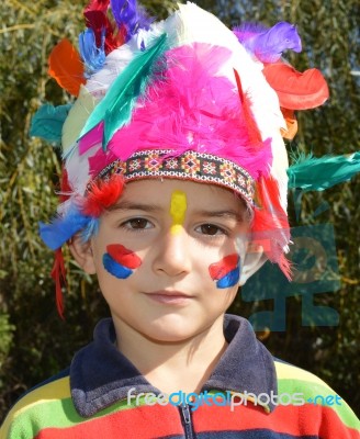 Kid Dressed As Indian Stock Photo