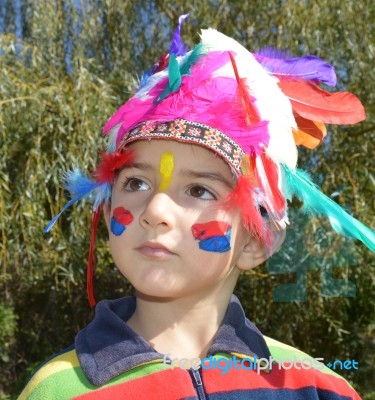 Kid Dressed As Indian Stock Photo