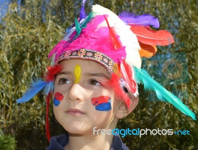 Kid Dressed As Indian Stock Photo