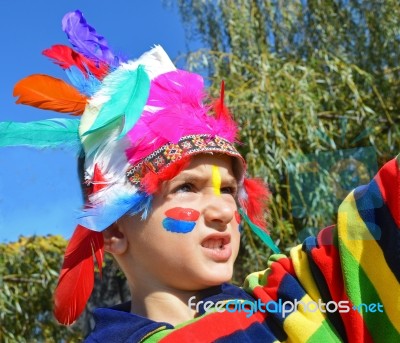 Kid Dressed As Indian Stock Photo