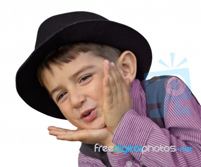 Kid Gives A Kiss Stock Photo