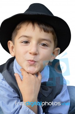 Kid Gives A Kiss Stock Photo