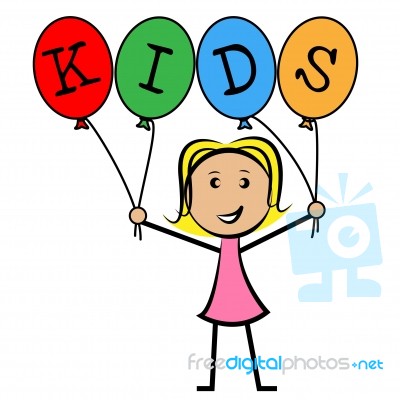 Kids Balloons Means Young Woman And Youngsters Stock Image