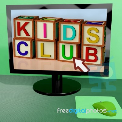 Kids Club Blocks On Computer Shows Childrens Learning Stock Image