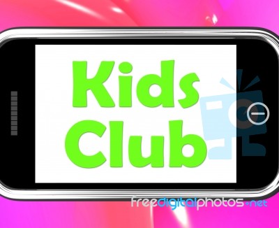 Kids  Club On Phone Means Children's Activities Stock Image