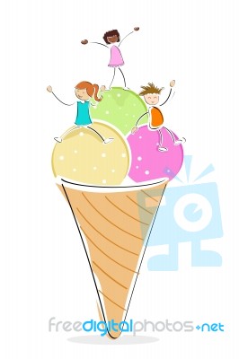 Kids On Ice Cream Stock Image