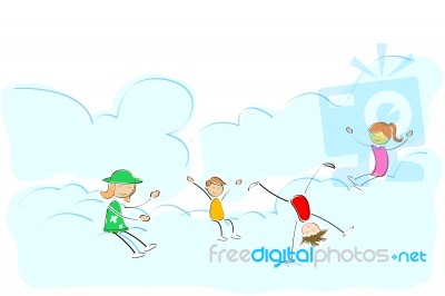 Kids Playing On The Cloud Stock Image