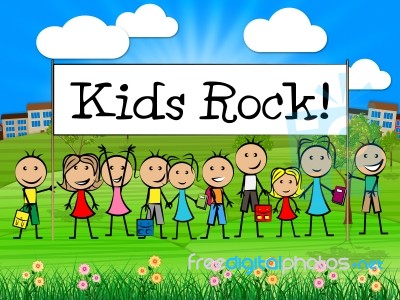 Kids Rock Banner Indicates Free Time And Child Stock Image