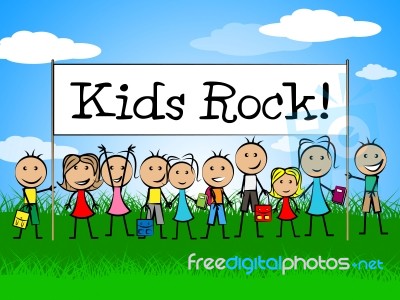 Kids Rock Banner Shows Free Time And Child Stock Image