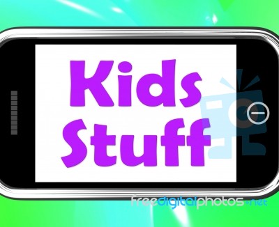 Kids Stuff On Phone Means Online Activities For Children Stock Image