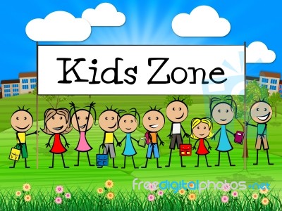 Kids Zone Banner Shows Free Time And Child Stock Image