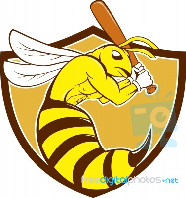 Killer Bee Baseball Player Bat Crest Cartoon Stock Image