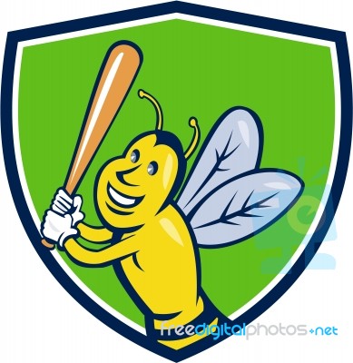 Killer Bee Baseball Player Batting Crest Cartoon Stock Image