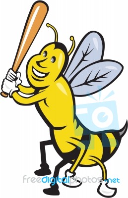 Killer Bee Baseball Player Batting Isolated Cartoon Stock Image