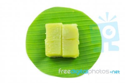 Kind Of Thai Sweetmeat, Multi Layer Sweet Cake (kanom Chan) On Banana Leaf In White Background Stock Photo