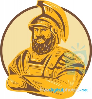 King Agamemnon Arms Crossed Circle Drawing Stock Image