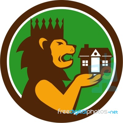 King Lion Holding House Circle Retro Stock Image