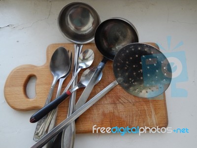 Kitchen Accessories For Cooking And Eating Stock Photo